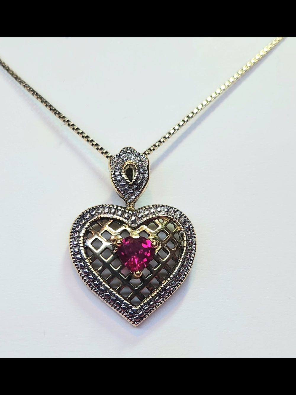 Gorgeous Gold Over Sterling Heart Pendant Necklace/ Ruby And Diamond Accents